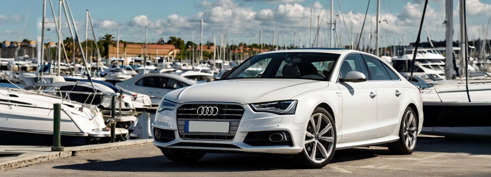 A Luxury Audi A6 Sedan parked by the port